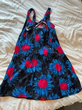Sunflower Print Dress in Black, Blue & Pink